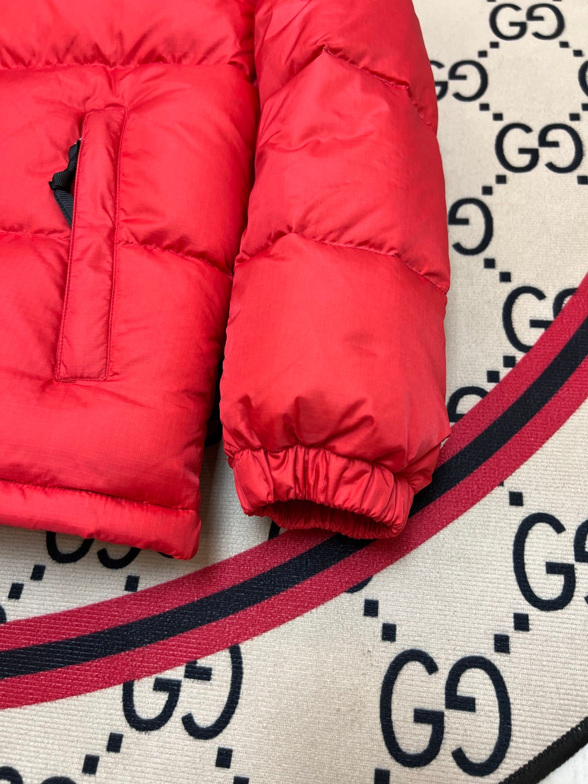 The North Face Red and Black Stand-Collar Puffer Jacket
