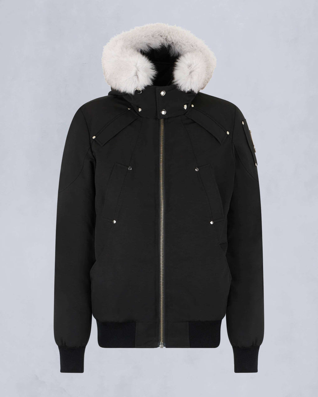 Moose Knuckles Black White-Trim Snap-Detail Hooded Bomber Jacket