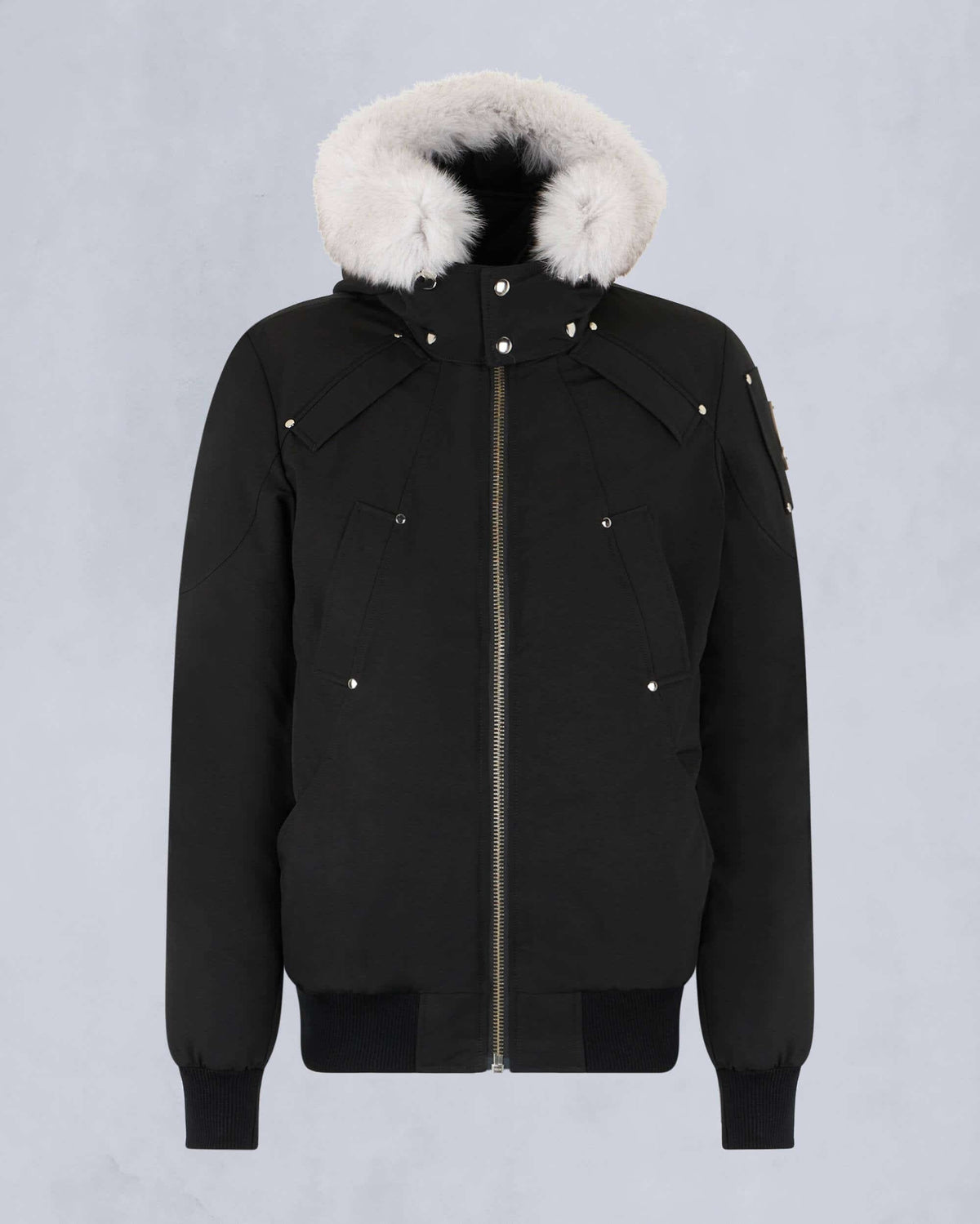 Moose Knuckles Black White-Trim Snap-Detail Hooded Bomber Jacket