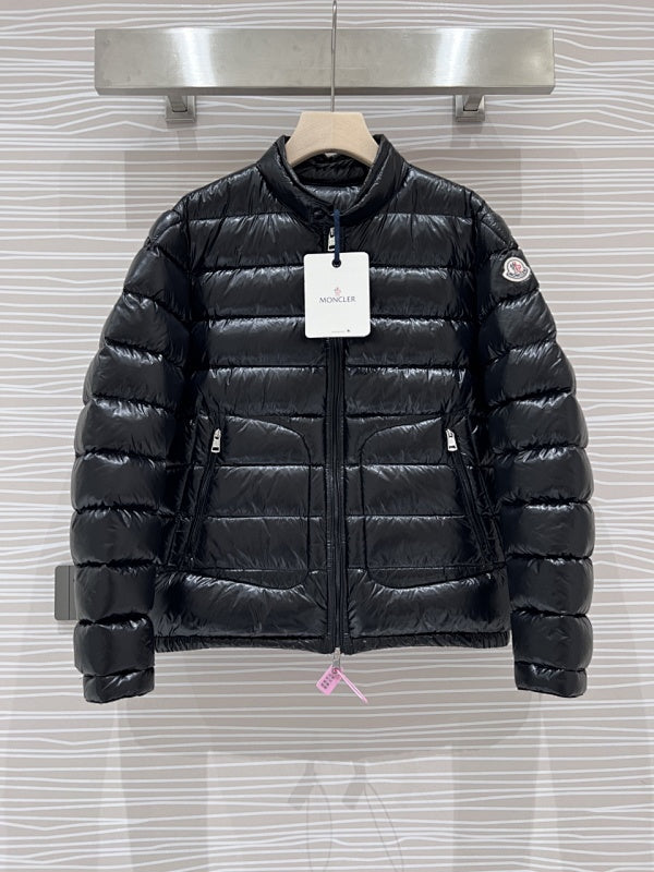Moncler Black Glossy Stand-Collar Quilted Puffer Jacket