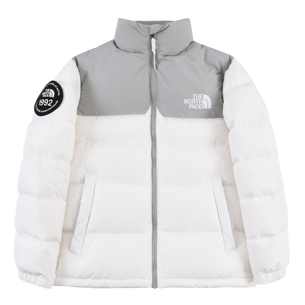 The North Face White and Gray Color-Block Puffer Jacket