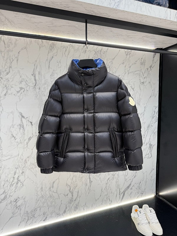 Moncler Black Blue-Lined High-Collar Puffer Jacket