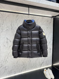 Moncler Black Blue-Lined High-Collar Puffer Jacket