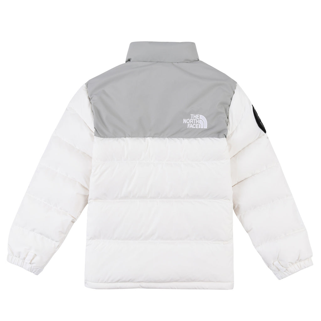 The North Face White and Gray Color-Block Puffer Jacket