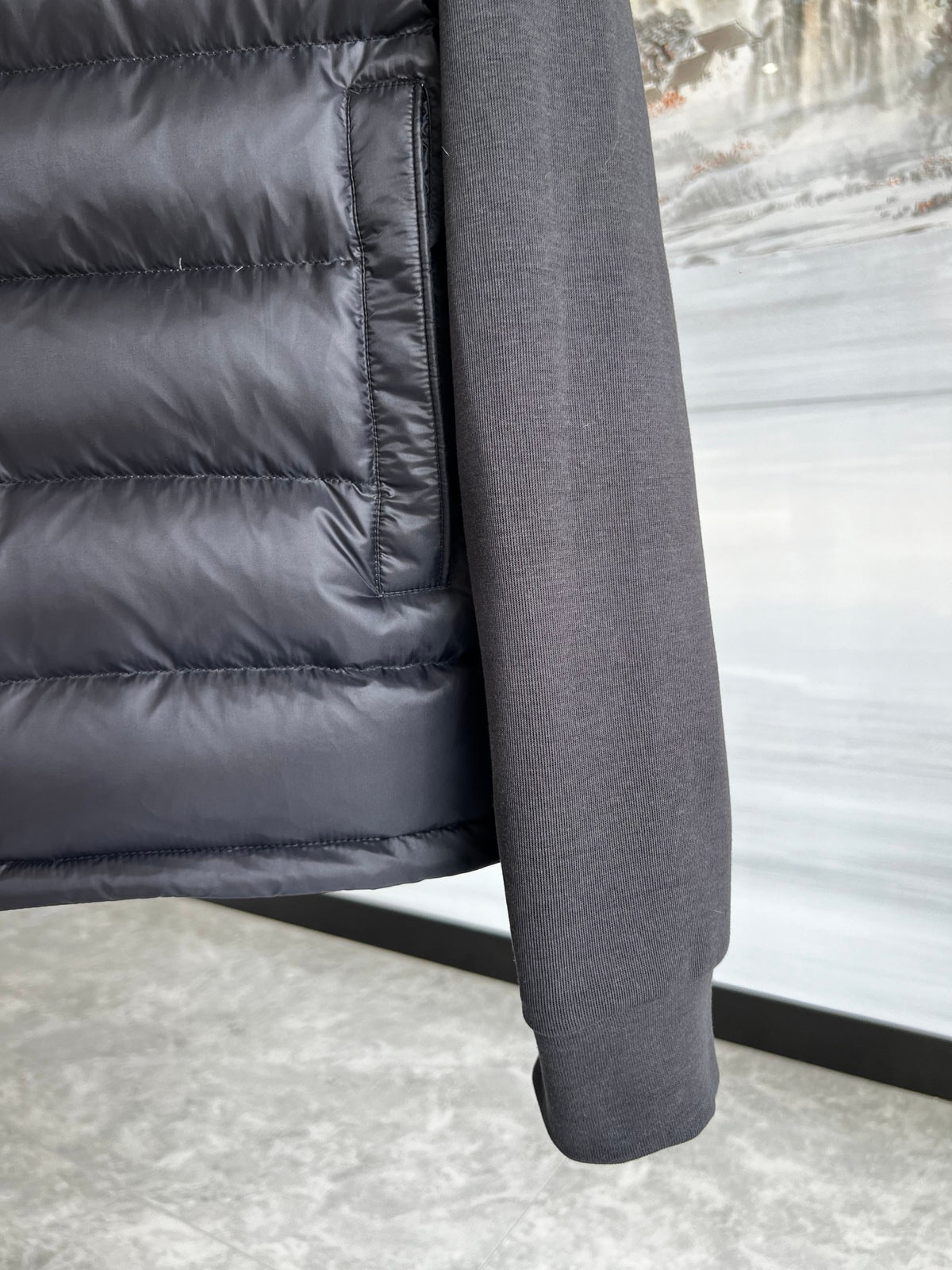 Moncler Black Logo-Stripe Quilted-Front Hooded Jacket