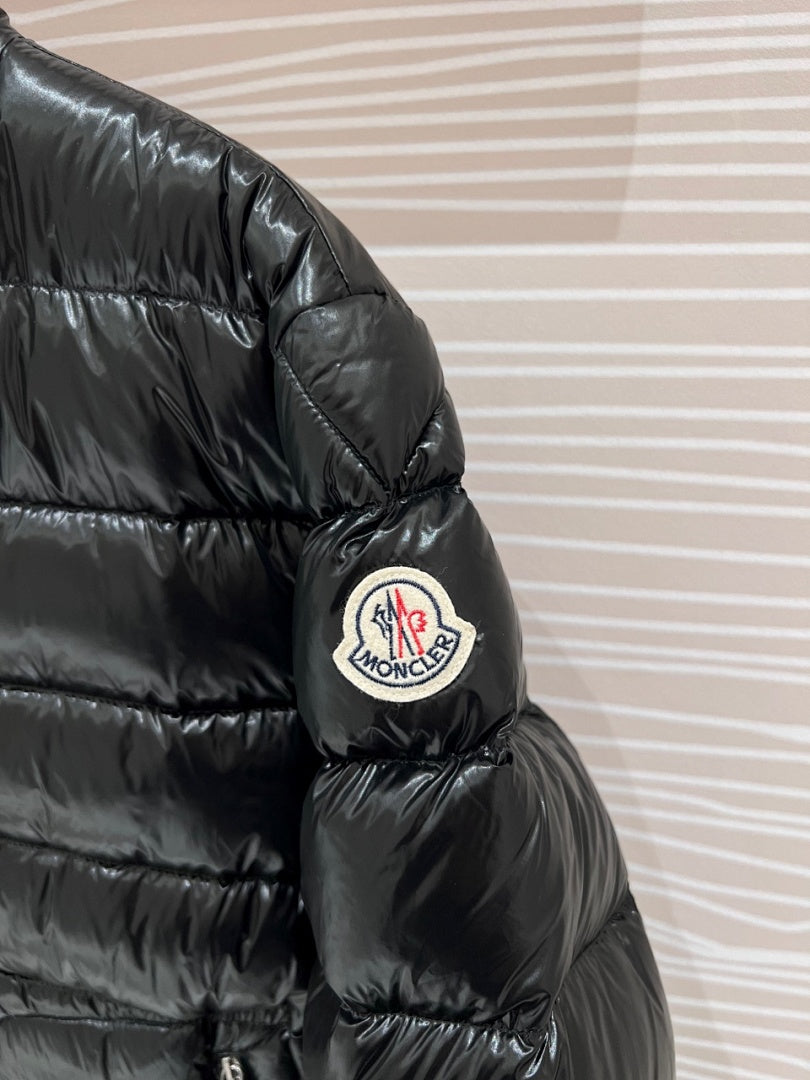Moncler Black Glossy Stand-Collar Quilted Puffer Jacket