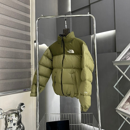 The North Face Olive Green Two-Tone Stand-Collar Puffer Jacket