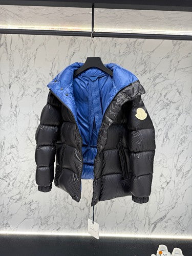 Moncler Black Blue-Lined High-Collar Puffer Jacket