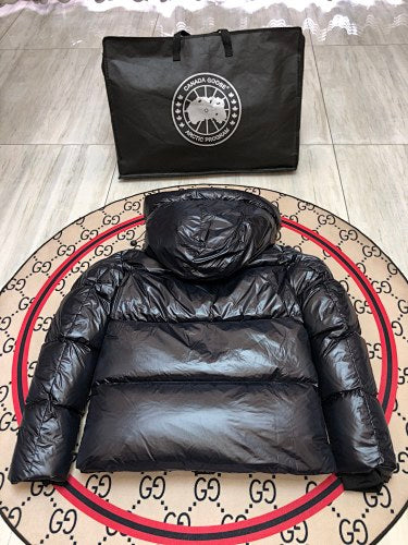 Canada Goose Black Glossy Black-Badge Hooded Puffer Jacket