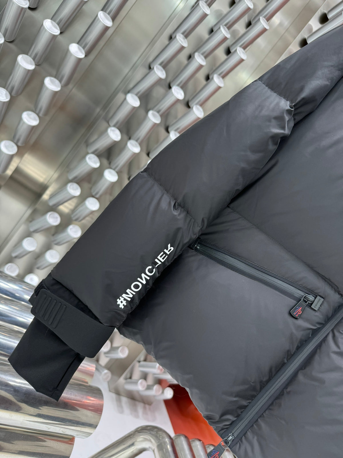 Moncler Black Graphic-Back High-Collar Puffer Jacket