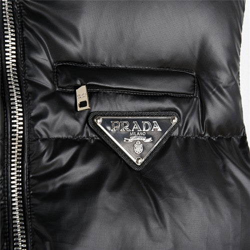 Prada Black Glossy Zip-Pocket Puffer Vest