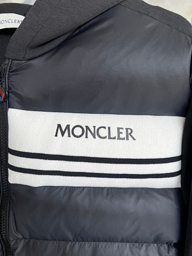 Moncler Black Logo-Stripe Quilted-Front Hooded Jacket