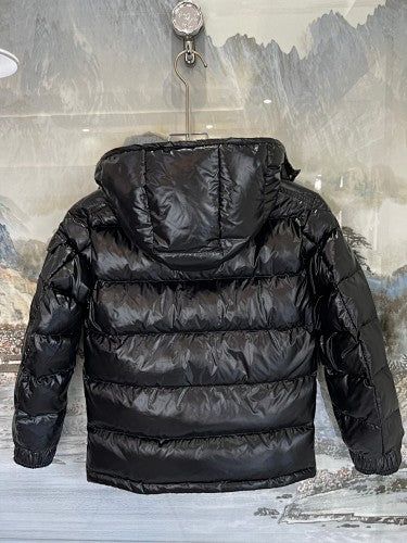 Moncler Black Glossy Sleeve-Pocket Hooded Puffer Jacket