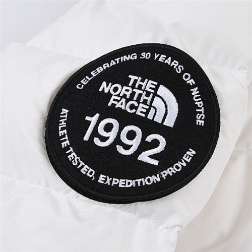 The North Face White and Gray Color-Block Puffer Jacket