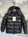Moncler Black Glossy Sleeve-Pocket Hooded Puffer Jacket