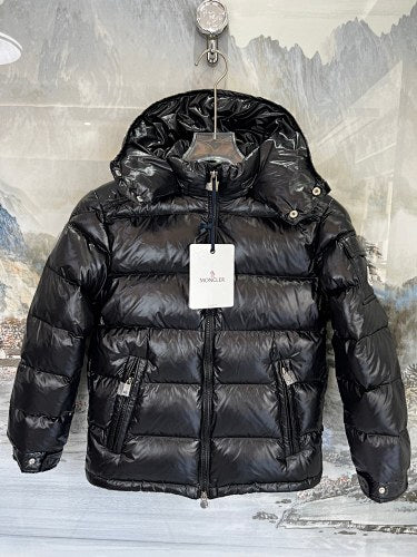 Moncler Black Glossy Sleeve-Pocket Hooded Puffer Jacket