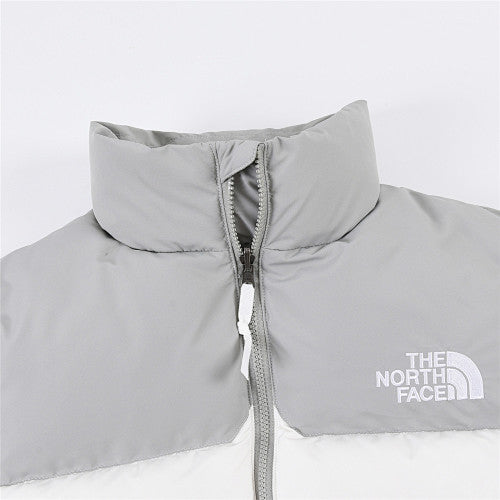 The North Face White and Gray Color-Block Puffer Jacket