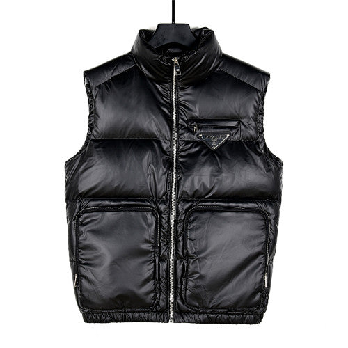 Prada Black Glossy Zip-Pocket Puffer Vest