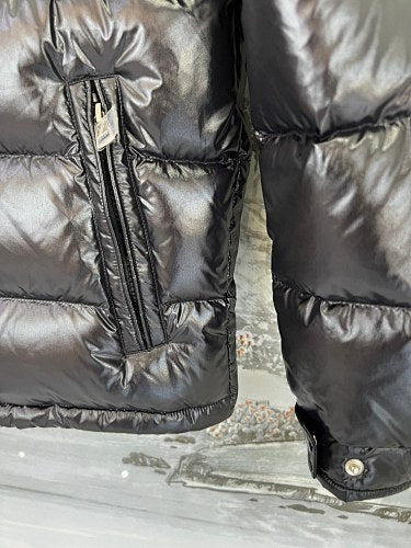 Moncler Black Glossy Sleeve-Pocket Hooded Puffer Jacket