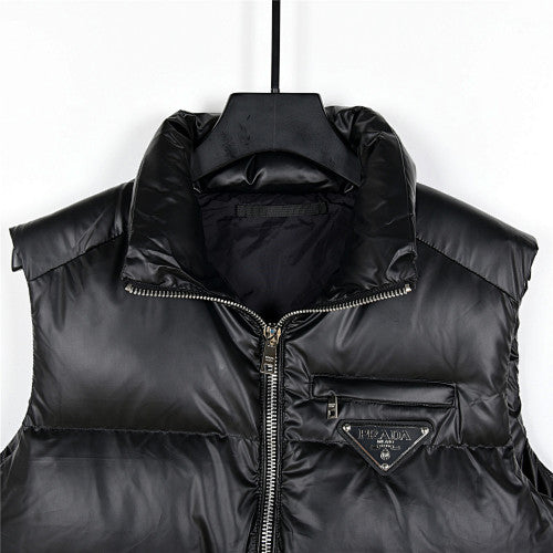 Prada Black Glossy Zip-Pocket Puffer Vest