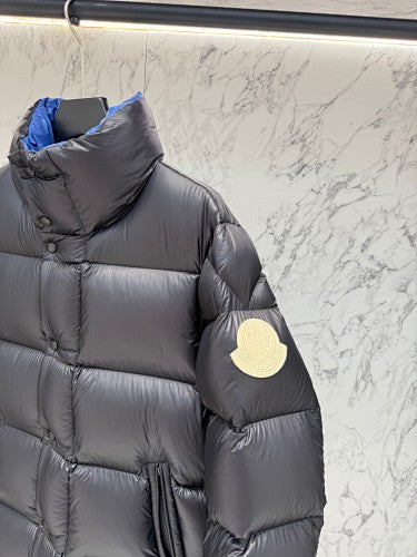 Moncler Black Blue-Lined High-Collar Puffer Jacket