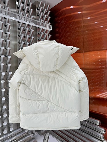 Moncler Ivory White Black-Badge Asymmetric-Quilt Hooded Jacket