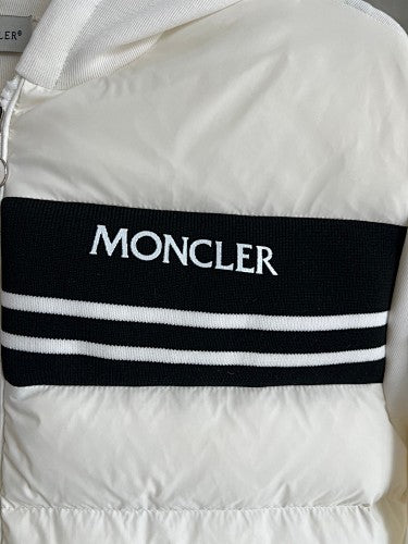 Moncler White Logo-Stripe Quilted-Front Hooded Jacket