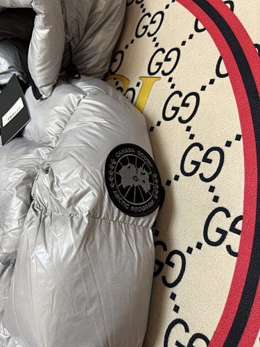 Canada Goose Metallic Silver Black-Badge Hooded Puffer Jacket
