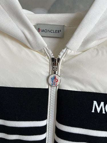 Moncler White Logo-Stripe Quilted-Front Hooded Jacket