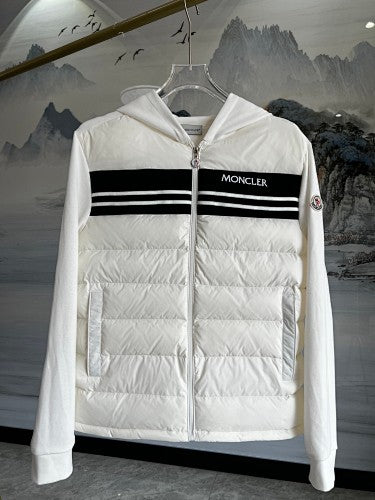 Moncler White Logo-Stripe Quilted-Front Hooded Jacket