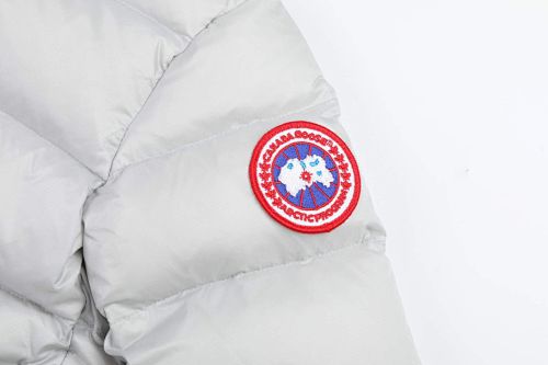 Canada Goose Light Gray Stripe-Detail Hooded Puffer Jacket