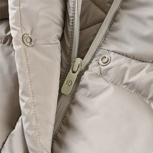 Lululemon Light Taupe Logo-Hood Quilted Puffer Jacket