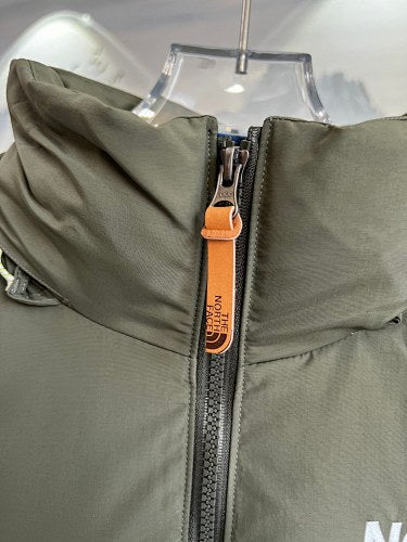 The North Face Blue and Olive Green Color-Block Puffer Jacket
