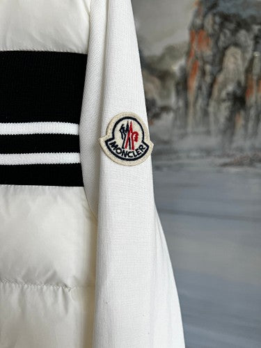 Moncler White Logo-Stripe Quilted-Front Hooded Jacket
