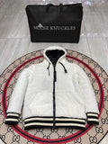 Moose Knuckles White and Black Hooded Teddy Jacket