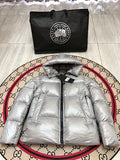 Canada Goose Metallic Silver Black-Badge Hooded Puffer Jacket