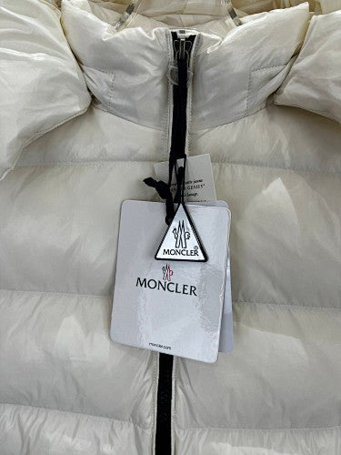Moncler Ivory White Glossy Hooded Quilted Puffer Jacket