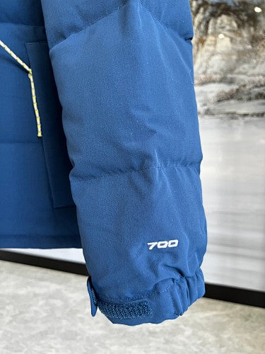 The North Face Blue and Olive Green Color-Block Puffer Jacket