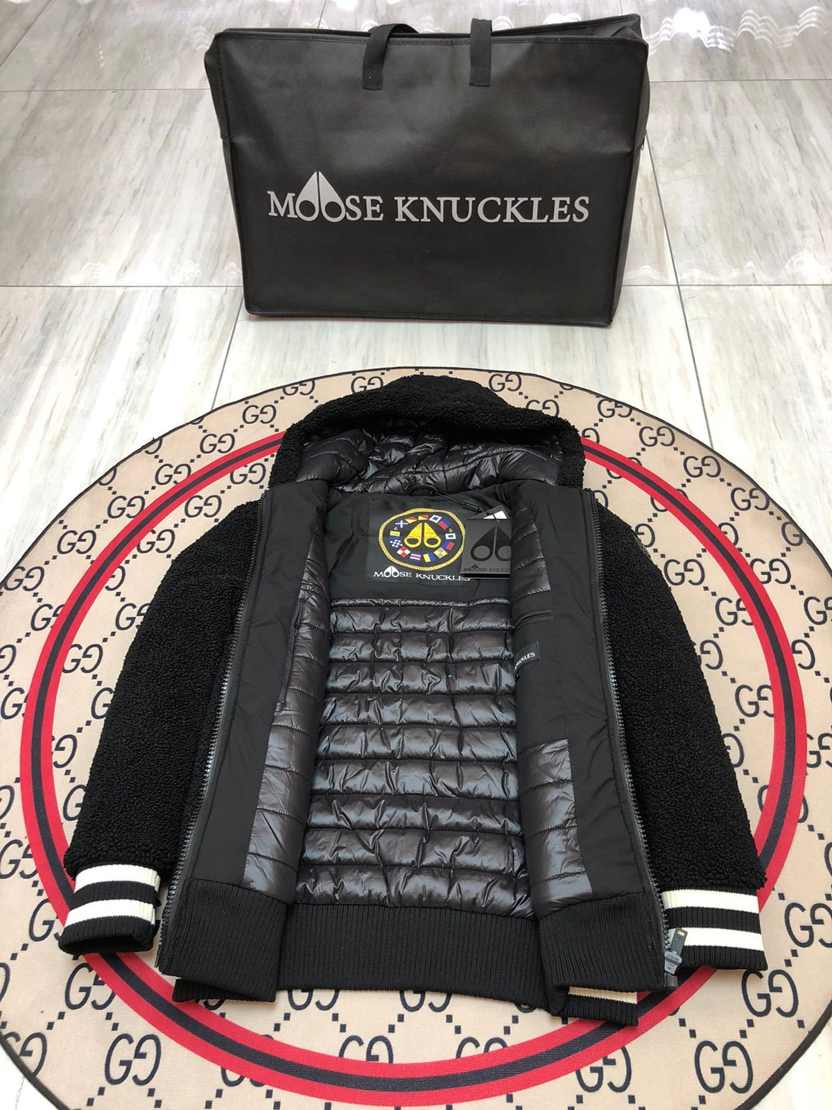 Moose Knuckles Black Hooded Teddy Jacket