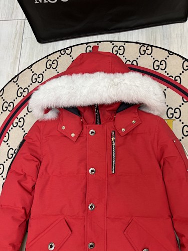 Moose Knuckles Red White-Trim Hooded Quilted Jacket