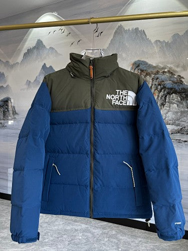 The North Face Blue and Olive Green Color-Block Puffer Jacket