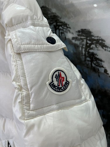 Moncler Ivory White Glossy Hooded Quilted Puffer Jacket