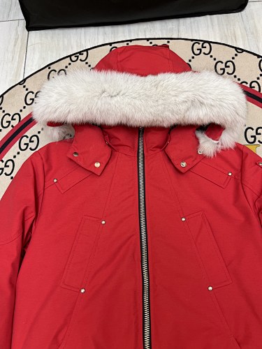 Moose Knuckles Red White-Trim Hooded Bomber Jacket