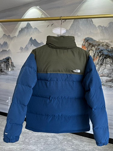 The North Face Blue and Olive Green Color-Block Puffer Jacket