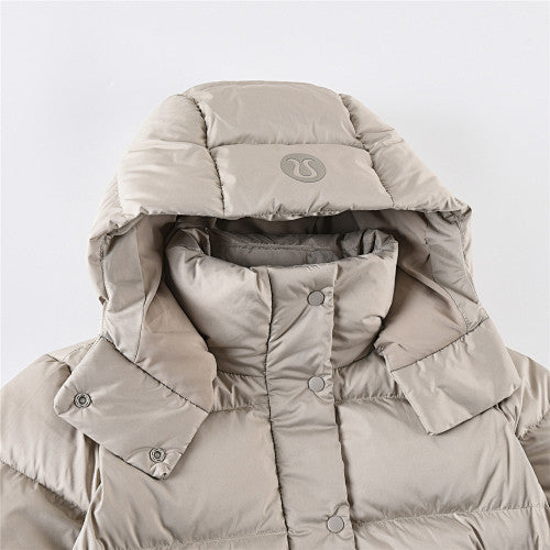Lululemon Light Taupe Logo-Hood Quilted Puffer Jacket