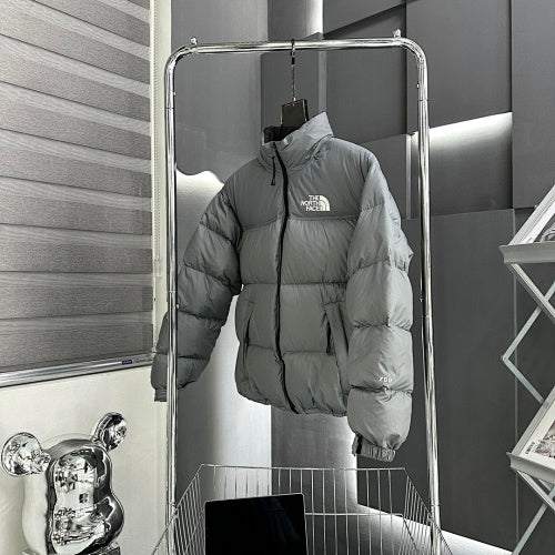 The North Face Gray Stand-Collar Quilted Puffer Jacket