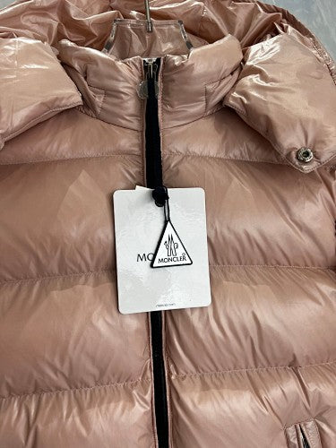 Moncler Rose Gold Glossy Hooded Quilted Puffer Jacket