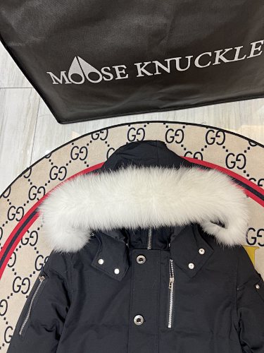 Moose Knuckles Black White-Trim Hooded Quilted Jacket