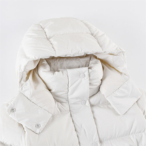 Lululemon Ivory White Tonal-Logo Hooded Quilted Puffer Jacket