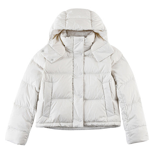 Lululemon Ivory White Tonal-Logo Hooded Quilted Puffer Jacket
